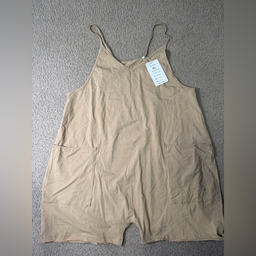 Neutral Beige Spaghetti Strap romper!